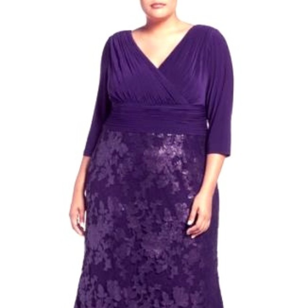 Adrianna Papell Aubergene 16W full length gown